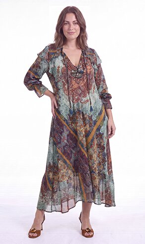 RIO 8606, würzig-salbeifarbenes Damenkleid aus der JMP Kollektion