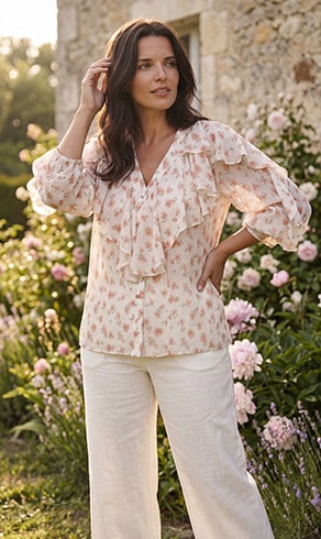 CORDO — Blouse Rose Fleurie