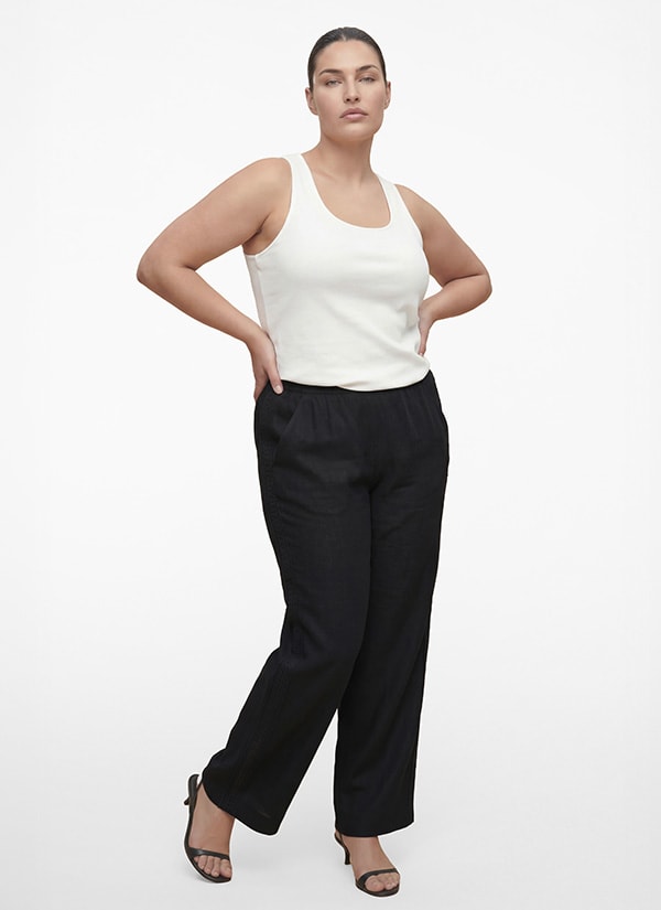 PILEY — Flowing black trousers worn with an ecru tank top, new markdown — Jean Marc Philippe