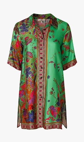 COZA — Hemdblusenkleid mit grünem Blumendruck, Sale — Jean Marc Philippe