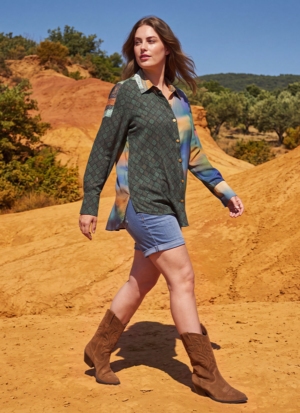 CIKORA — Look mit Patchwork-Print, neue Kollektion — Jean Marc Philippe