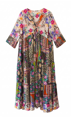 REZALA — Langes Kleid mit Patchwork-Druck Sunshine, Last Chance -40 % — Jean Marc Philippe