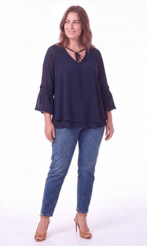 CRISLA — Fließende Bluse Marineblau, Neue Kollektion — Jean Marc Philippe
