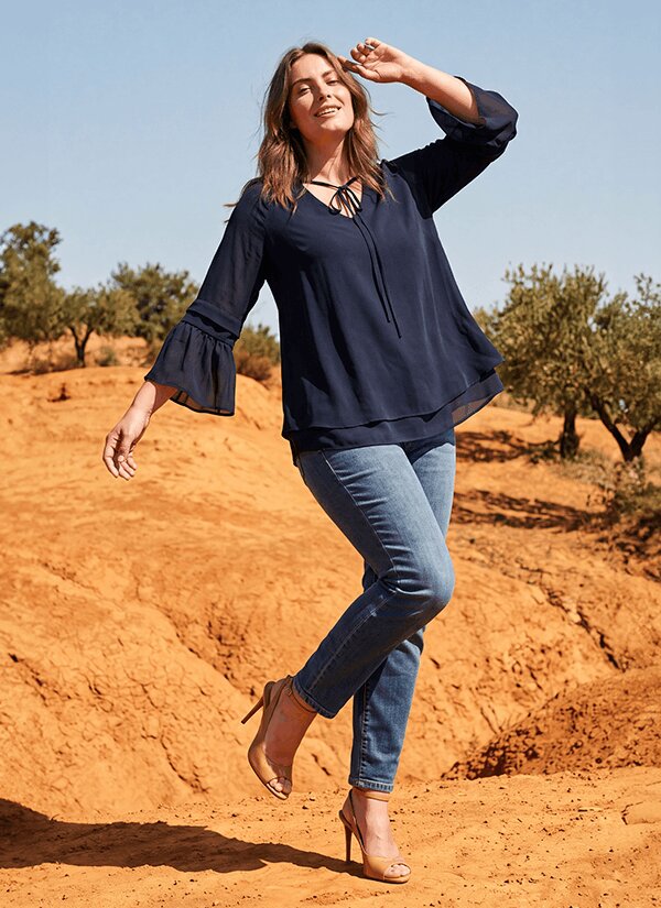CRISLA — Fließende Bluse Marineblau, Neue Kollektion — Jean Marc Philippe