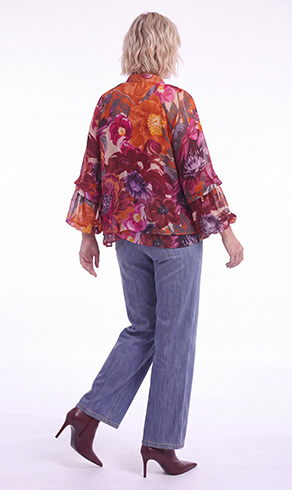 CRISLA — Floral print voile blouse with ruffled sleeves, worn with jeans, New Collection — Jean Marc Philippe