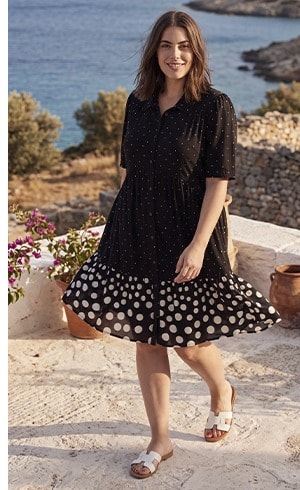 RODA — Collar shirt dress with graphic polka dot print, Last Chance — Jean Marc Philippe