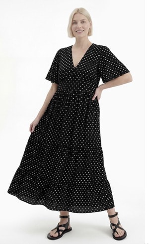 ROSMACOLO — Flowy polka dot dress with V-neck and tied back, Last Chance — Jean Marc Philippe